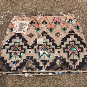 New Express Aztec Sequin Mini Skirt